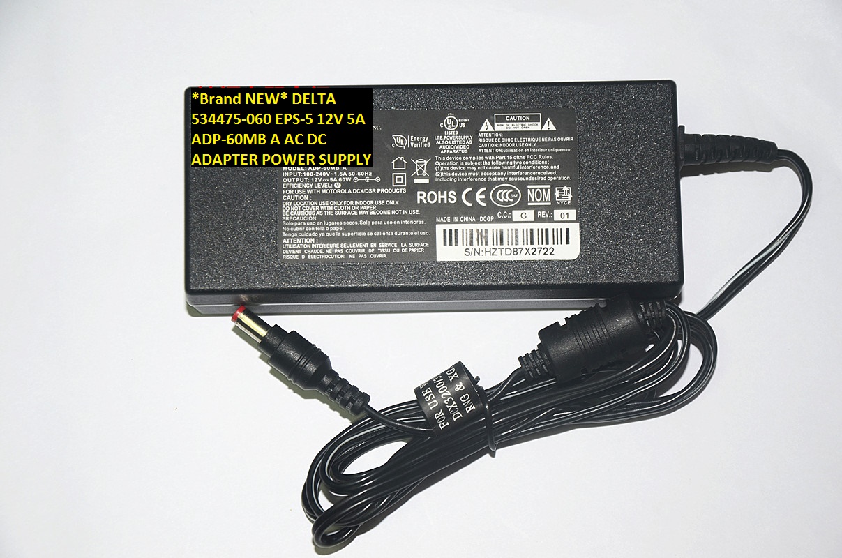 *Brand NEW* AC100-240V EPS-5 ADP-60MB A 12V 5A DELTA 534475-060 AC DC ADAPTER POWER SUPPLY - Click Image to Close
